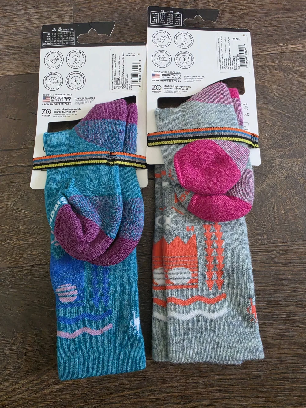 Smartwool Kids' Athletic Ski Socks - 1 Teal & 1 Light Gray with Pink Accents